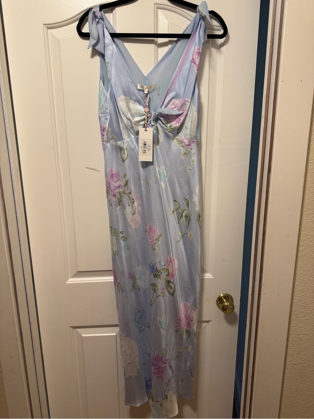 LoveShackFancy Perri Floral Scarf Tie-Shoulder Maxi Dress - Light Blue - Picture 6 of 6